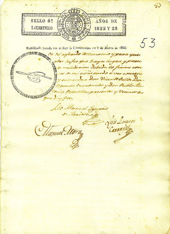 AÑO DE 1823
¨certificación, POR EL LIC. MANUEL YGNACIO DE ARRIETA