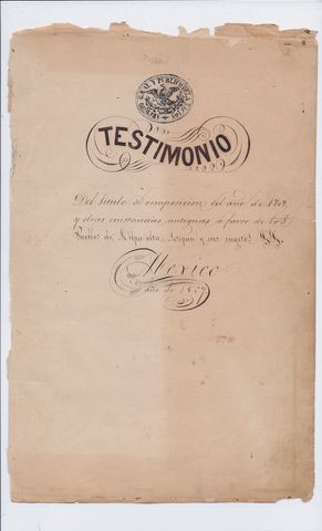 CARATULA DE TESTIMONIO DEL AÑO DE 1869